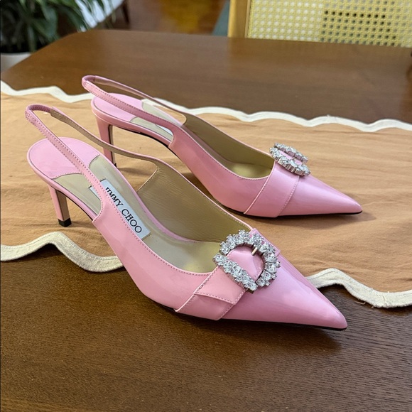 Jimmy Choo Shoes - Jimmy Choo Light Pink Heels with Crystal Buckle